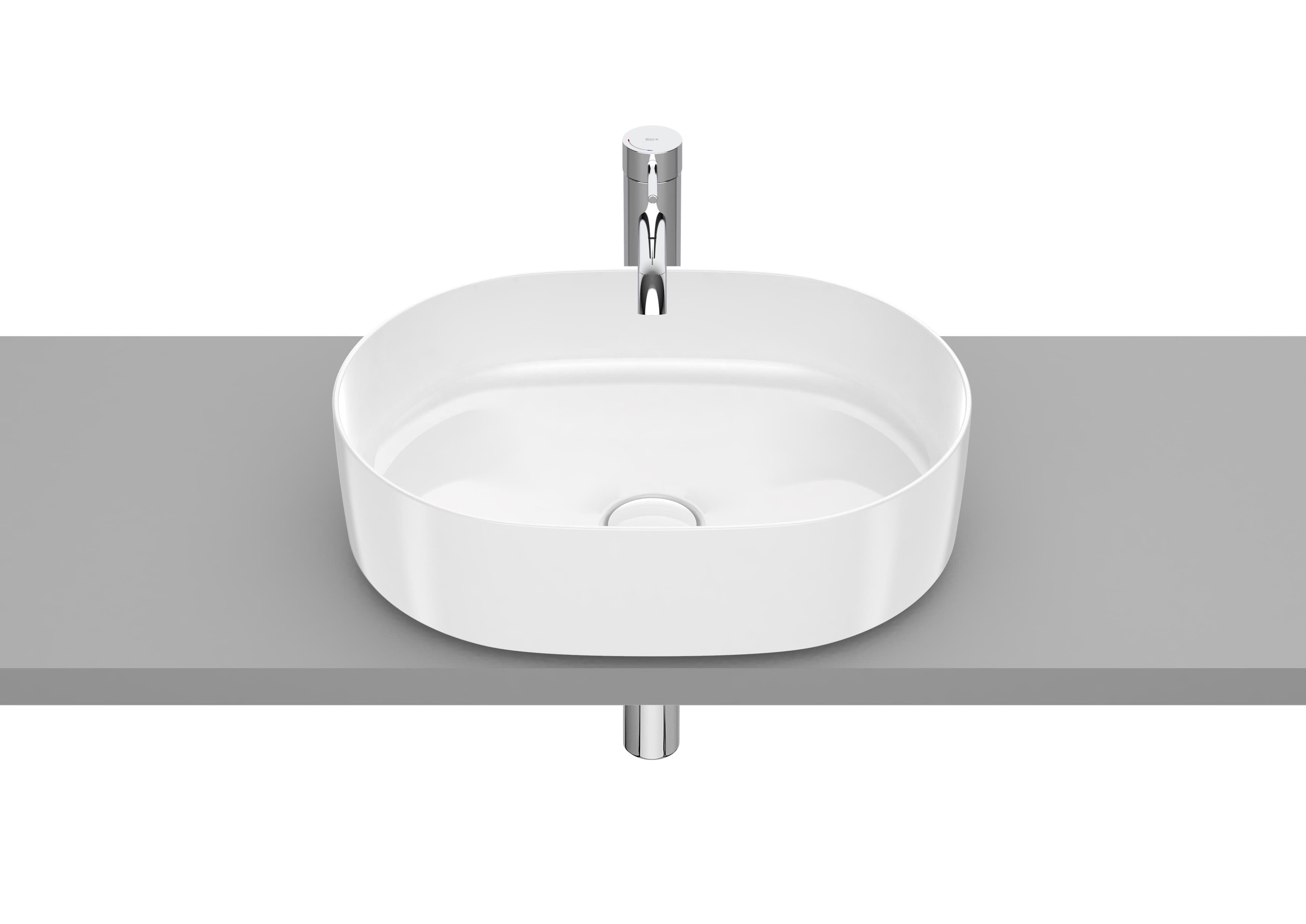 Sanitaire Lavabos INSPIRA A327520000 Vasque à poser rectangulaire Round en FINECERAMIC® Bonde de vidage céramique incluse. Sans trop-plein Roca 1 - Mirage ceramica